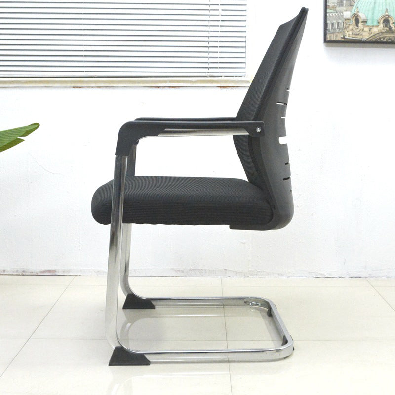 Modern Desk Chair Mesh Computer Chair in Black Mid-Back Chair No Wheels