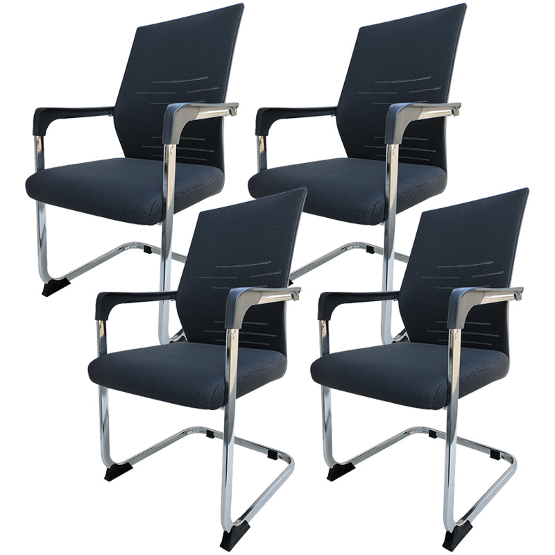 Modern Desk Chair Mesh Computer Chair in Black Mid-Back Chair No Wheels