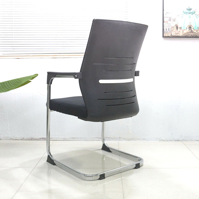 Modern Desk Chair Mesh Computer Chair in Black Mid-Back Chair No Wheels