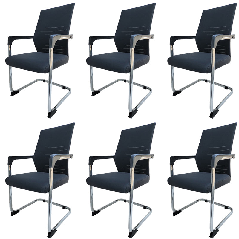 Modern Desk Chair Mesh Computer Chair in Black Mid-Back Chair No Wheels