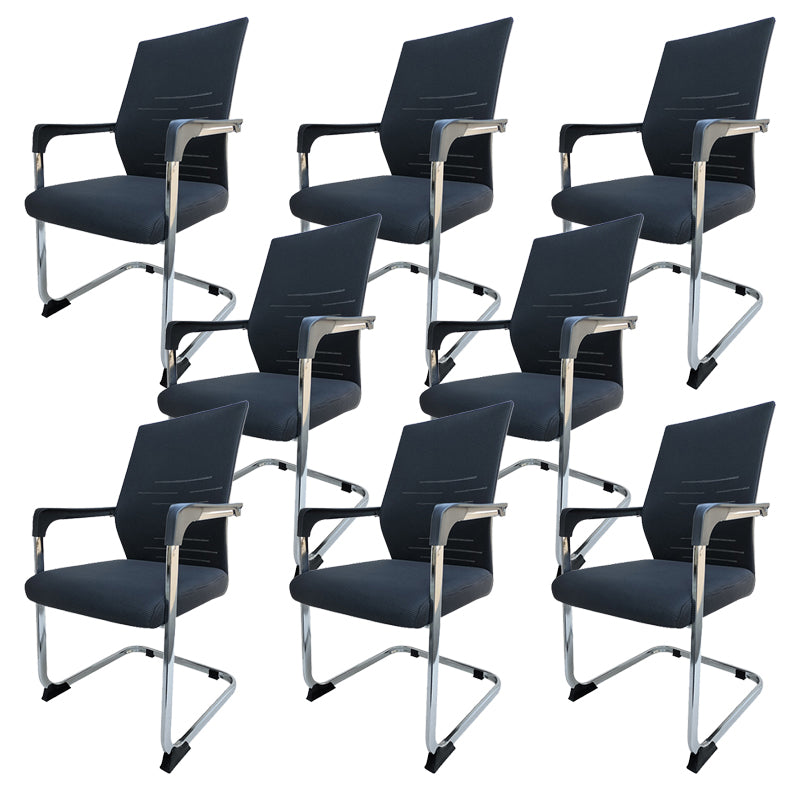 Modern Desk Chair Mesh Computer Chair in Black Mid-Back Chair No Wheels