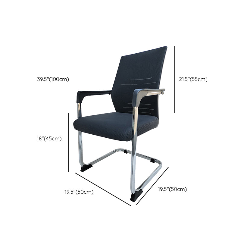 Modern Desk Chair Mesh Computer Chair in Black Mid-Back Chair No Wheels