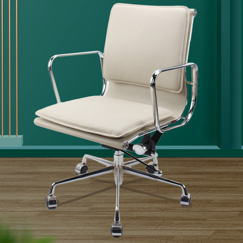 Modern Desk Chair Leather Computer Chair Mid-Back Chair with Wheels/No Wheels