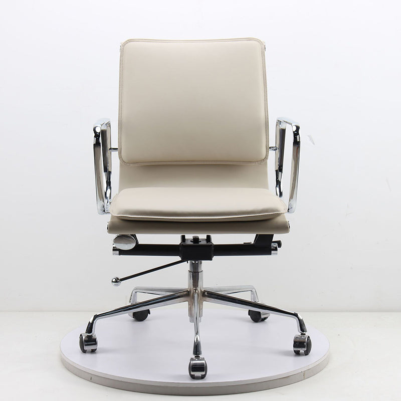 Modern Desk Chair Leather Computer Chair Mid-Back Chair with Wheels/No Wheels