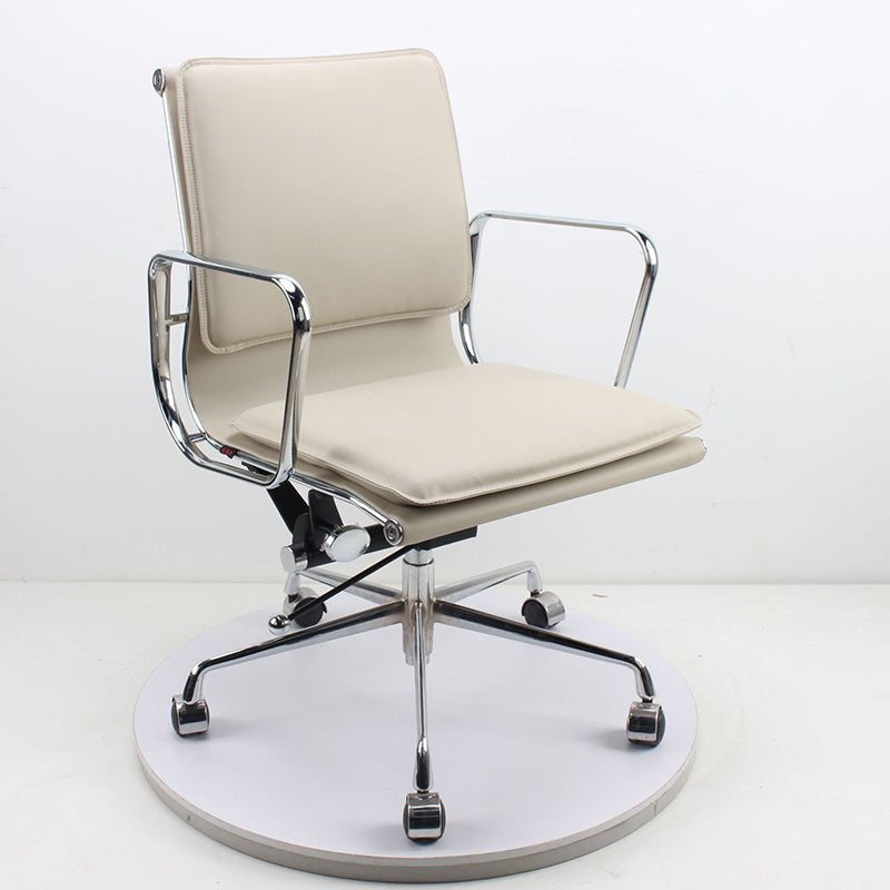 Modern Desk Chair Leather Computer Chair Mid-Back Chair with Wheels/No Wheels