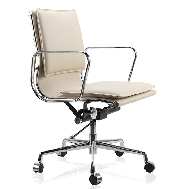 Modern Desk Chair Leather Computer Chair Mid-Back Chair with Wheels/No Wheels