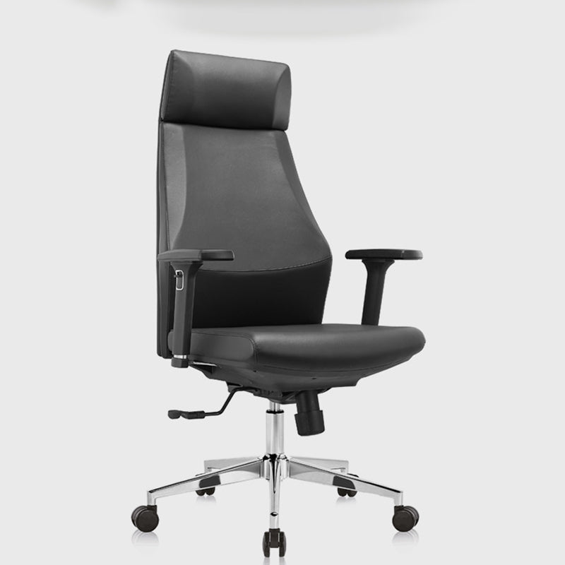 Modern Desk Chair Leather Computer Chair in Black/Gray High-Back Chair with Wheels