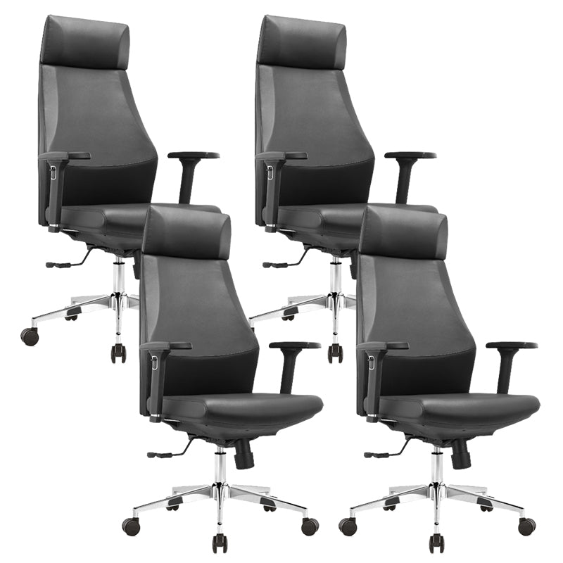 Modern Desk Chair Leather Computer Chair in Black/Gray High-Back Chair with Wheels