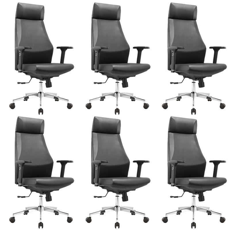 Modern Desk Chair Leather Computer Chair in Black/Gray High-Back Chair with Wheels