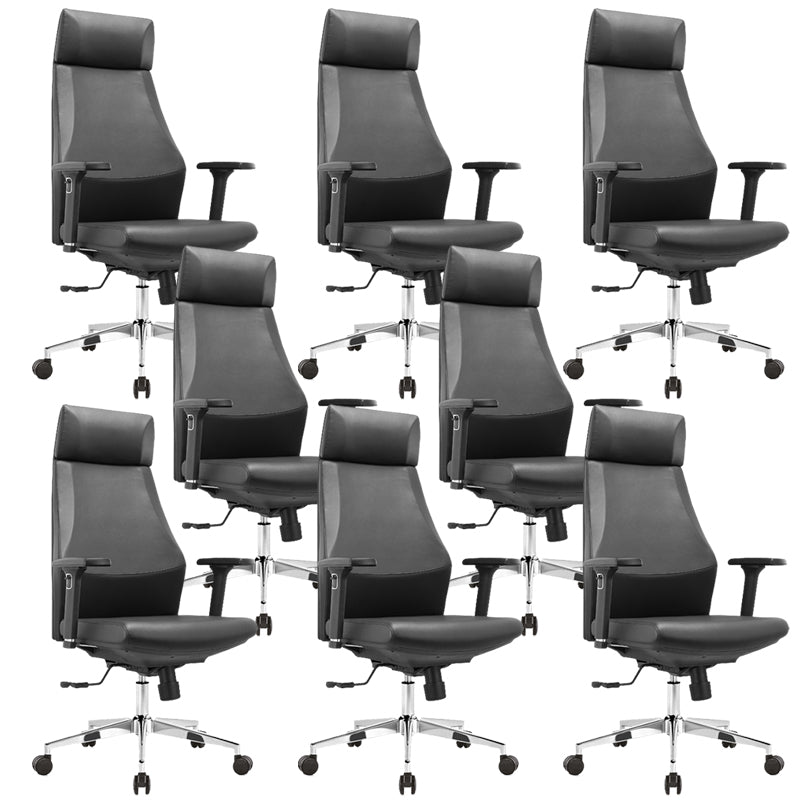 Modern Desk Chair Leather Computer Chair in Black/Gray High-Back Chair with Wheels