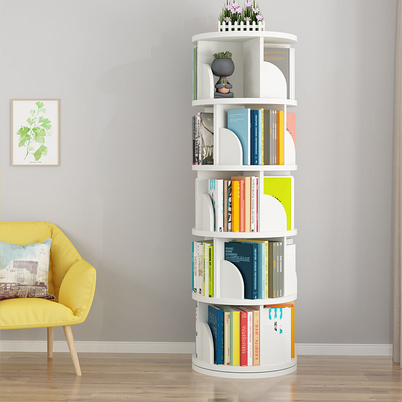 Modern Wooden Rotatable Storage Bookshelf Home Round Bookcase