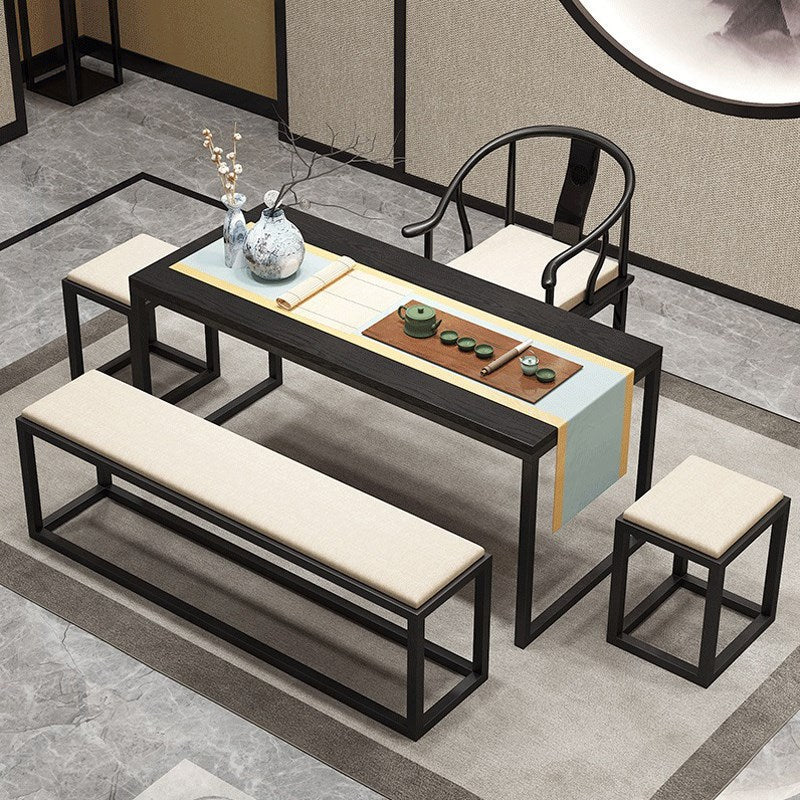 Contemporary Upholstered Bench Home Seating Bench with Black Legs