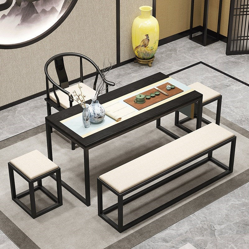 Contemporary Upholstered Bench Home Seating Bench with Black Legs