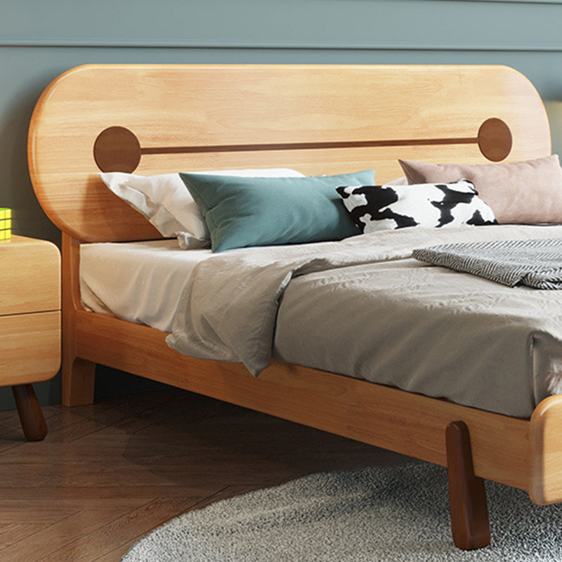 Natural Solid Wood Platform Bed Rubberwood Kids Bed with Headboard