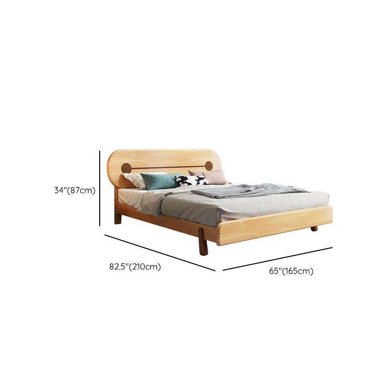 Natural Solid Wood Platform Bed Rubberwood Kids Bed with Headboard