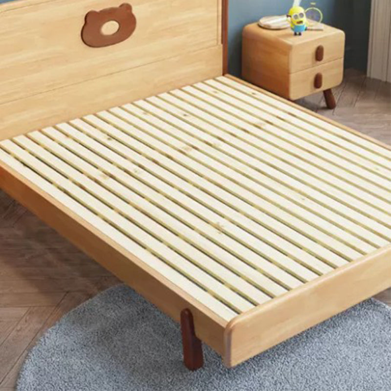 Solid Wood Platform Bed Brown Rubberwood Kids Bed with Headboard