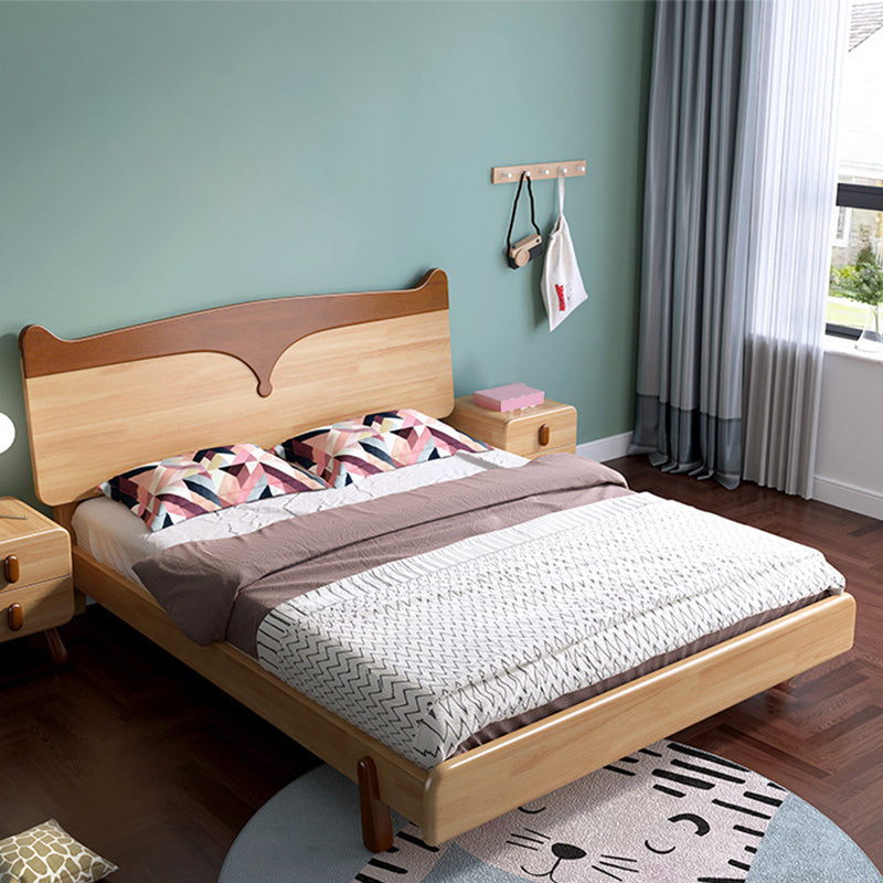 Scandinavian Solid Wood Platform Bed Brown Kids Bed with Headboard