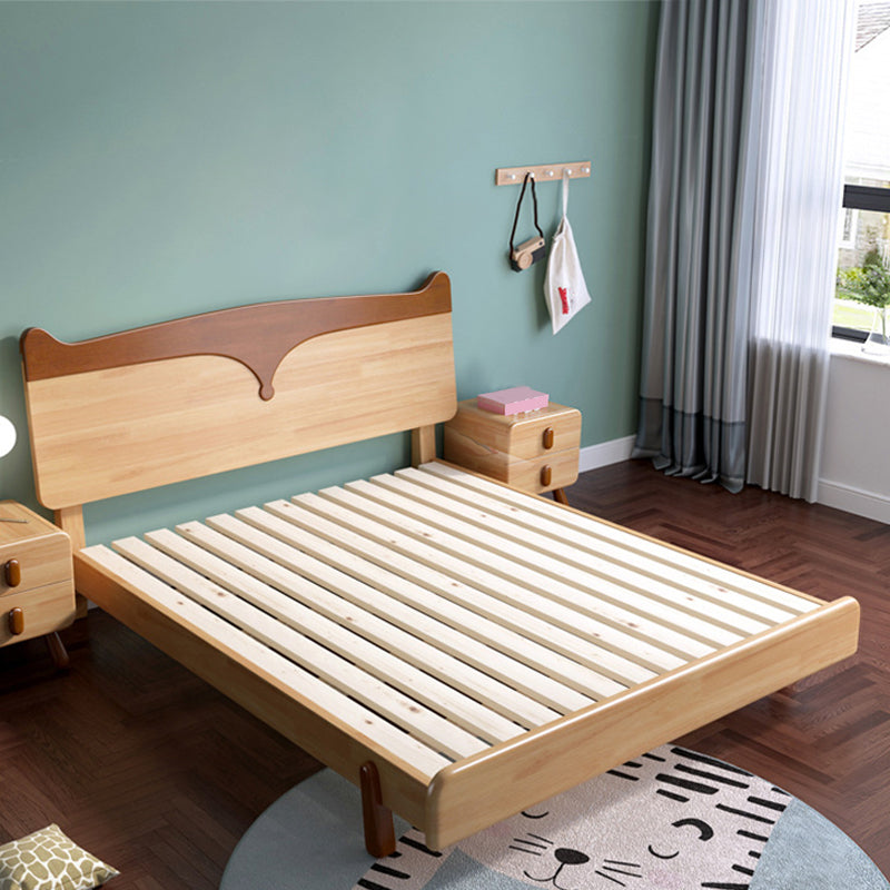 Scandinavian Solid Wood Platform Bed Brown Kids Bed with Headboard