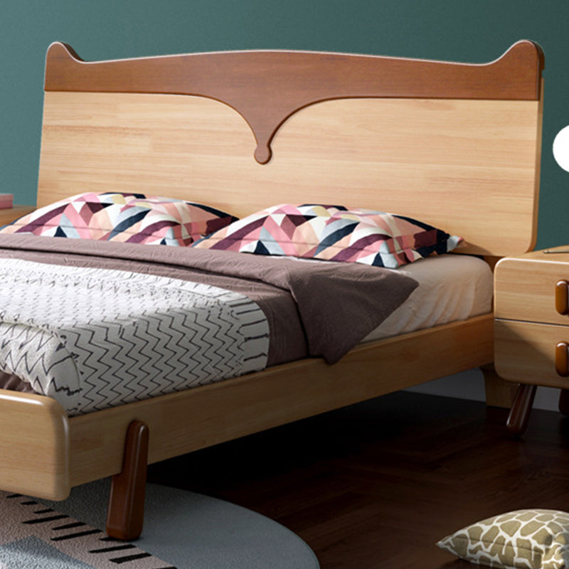 Scandinavian Solid Wood Platform Bed Brown Kids Bed with Headboard