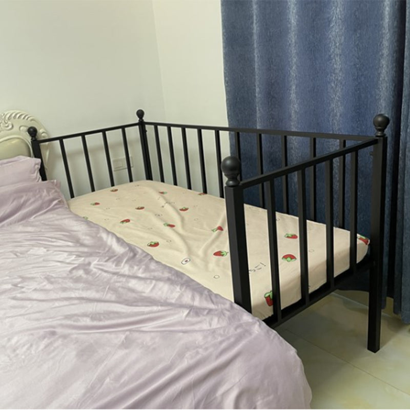 Modern Style Metal Slat Kids Bed Frame with Guardrail in Black and White