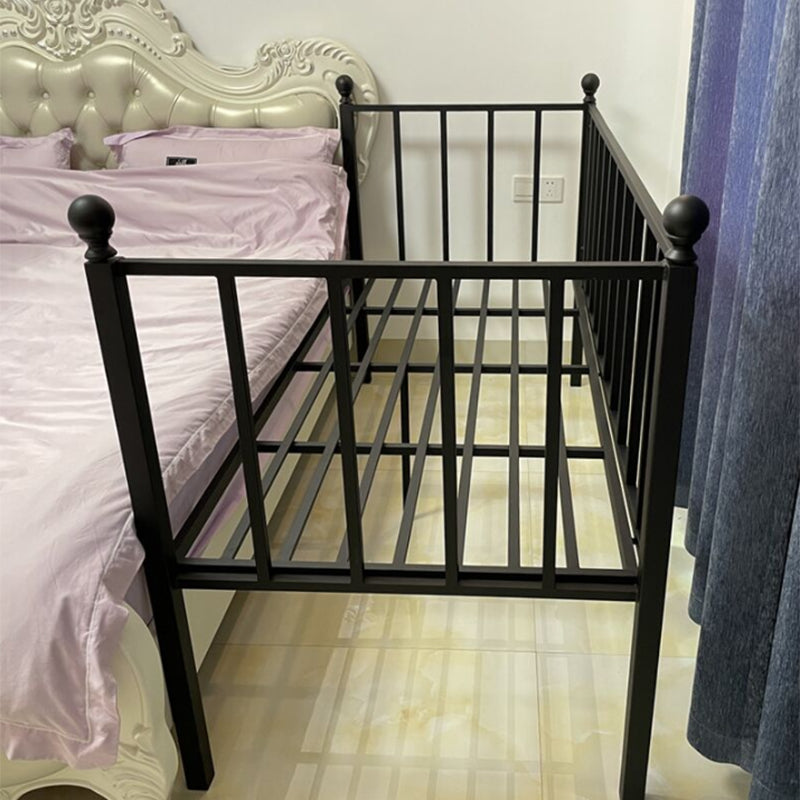 Modern Style Metal Slat Kids Bed Frame with Guardrail in Black and White