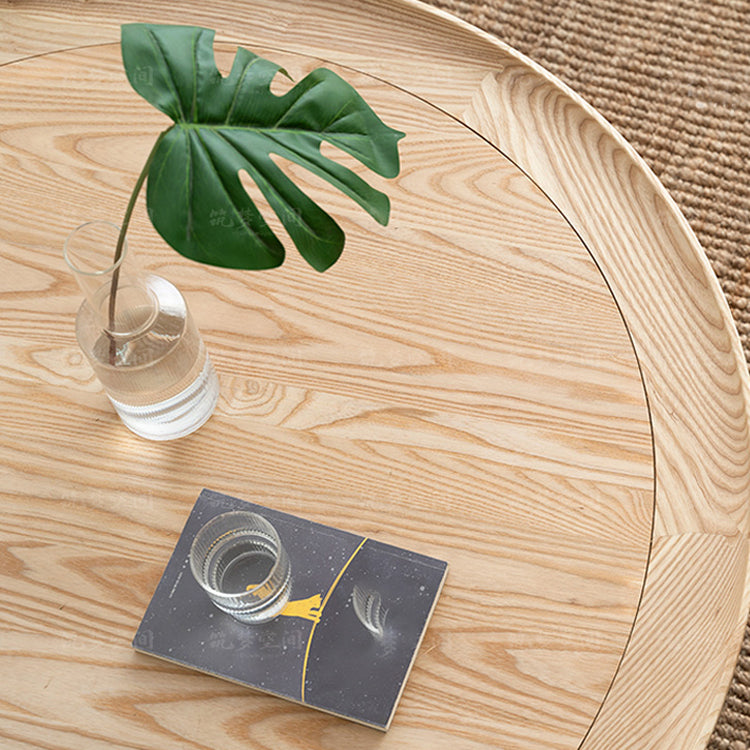 Wood Round 1 Single Coffee Table Nordic 2 - Tier Cocktail Table with Rattan Accent