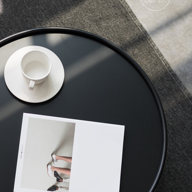 Tray Top Iron Coffee Table Round Metel Cocktail Table in Black