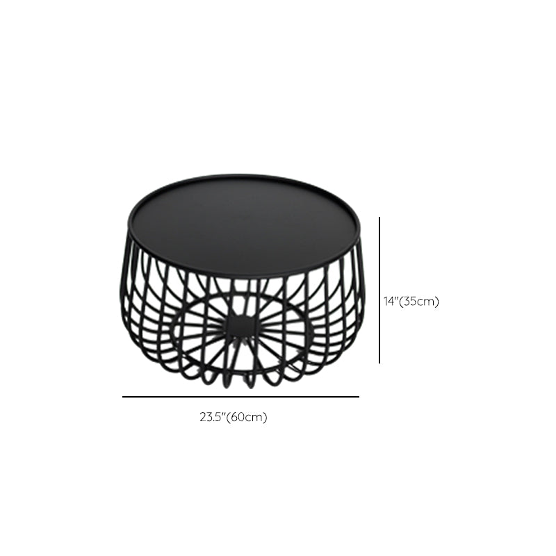 Tray Top Iron Coffee Table Round Metel Cocktail Table in Black