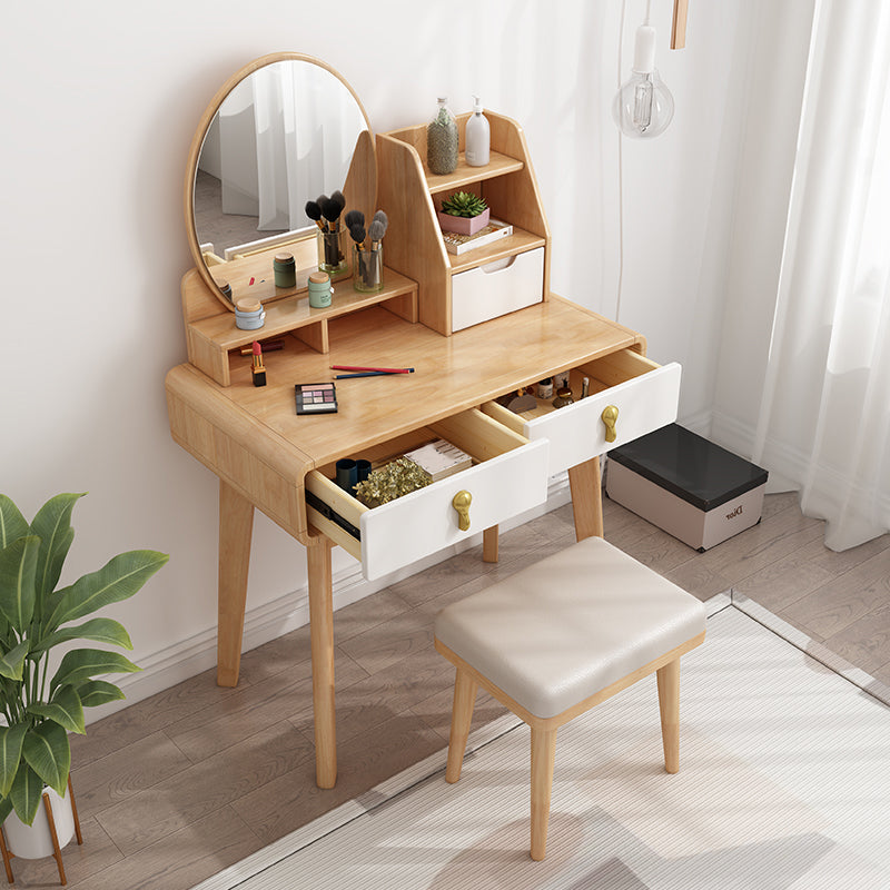 Scandinavian Solid Wood Makeup Counter with 3 Drawer and Mirror