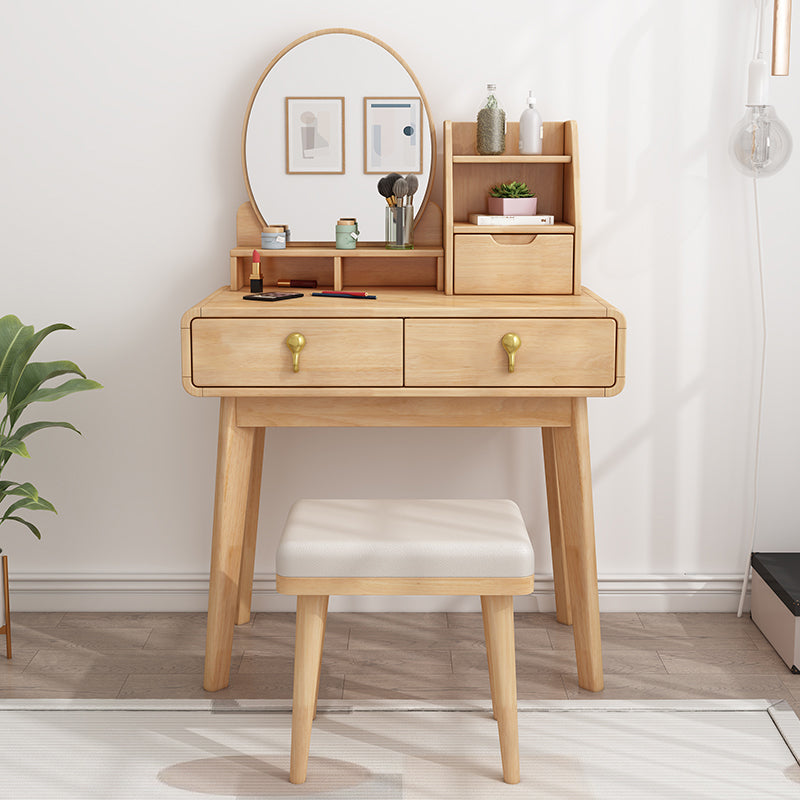 Scandinavian Solid Wood Makeup Counter with 3 Drawer and Mirror