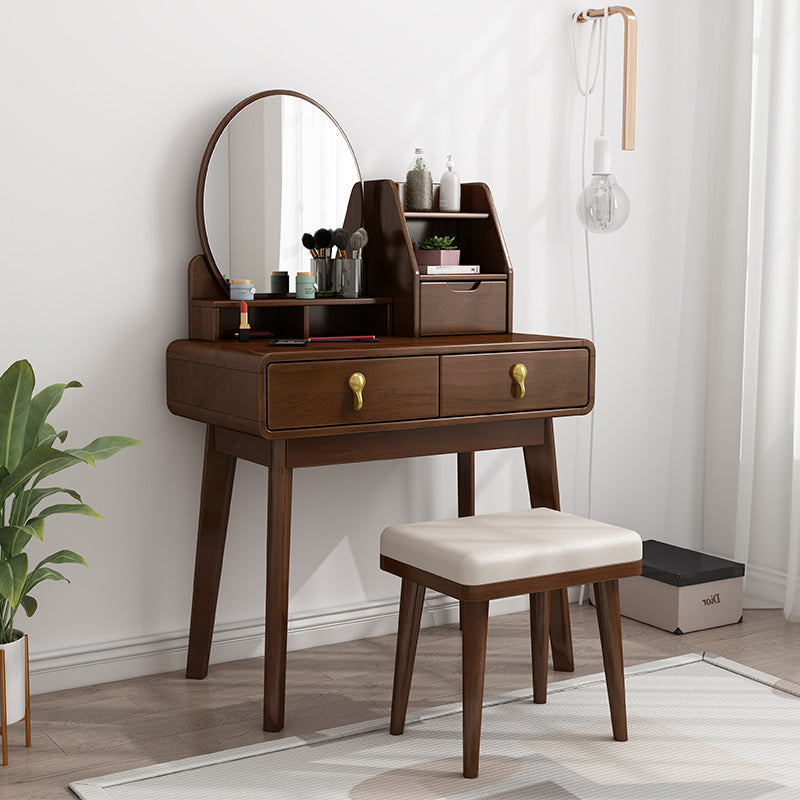 Scandinavian Solid Wood Makeup Counter with 3 Drawer and Mirror