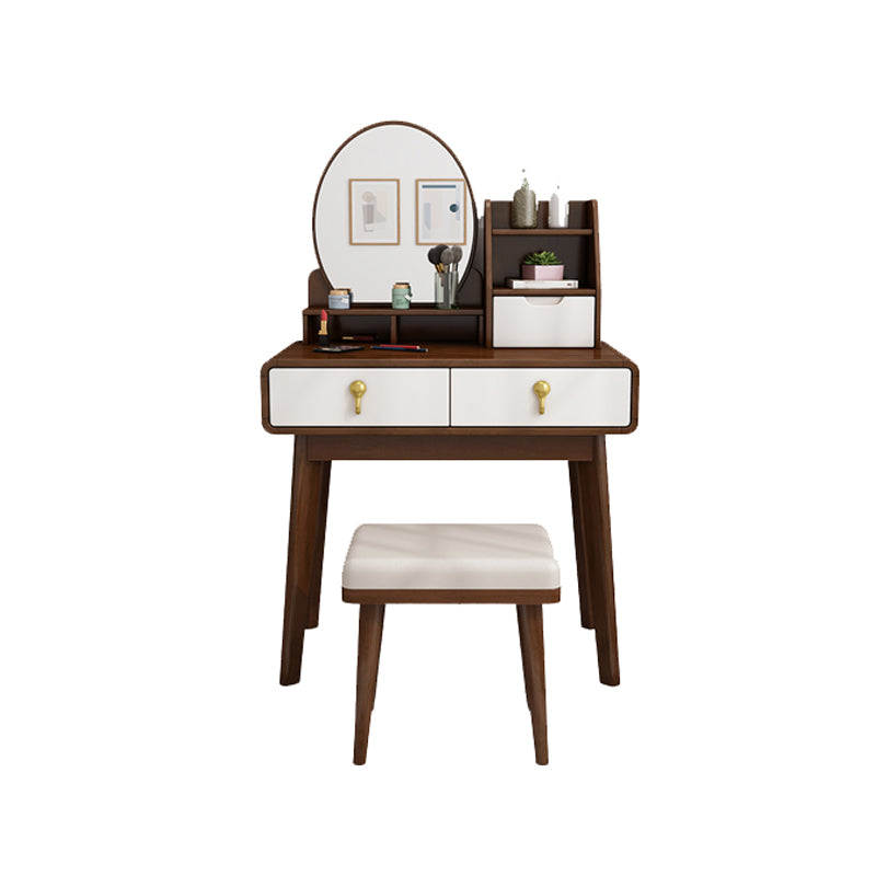 Scandinavian Solid Wood Makeup Counter with 3 Drawer and Mirror