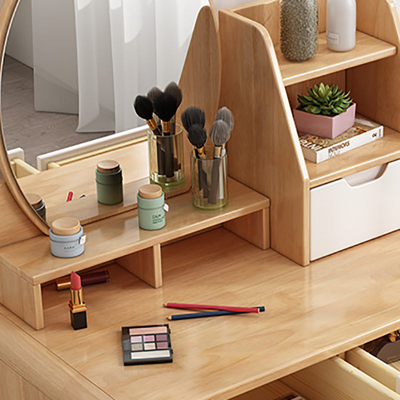 Scandinavian Solid Wood Makeup Counter with 3 Drawer and Mirror