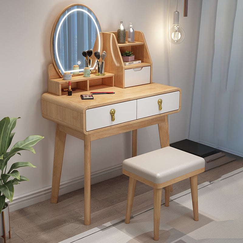 Scandinavian Solid Wood Makeup Counter with 3 Drawer and Mirror