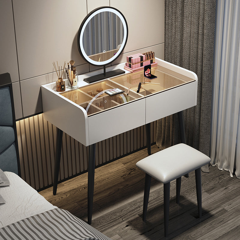 Contemporary Vanity Table and Stool Set Glass Top Vanity Dressing Table