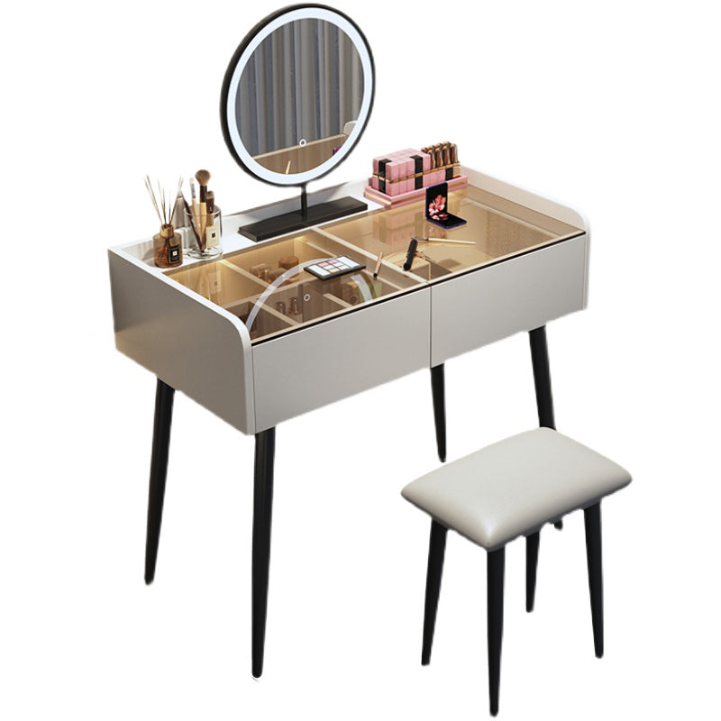 Contemporary Vanity Table and Stool Set Glass Top Vanity Dressing Table