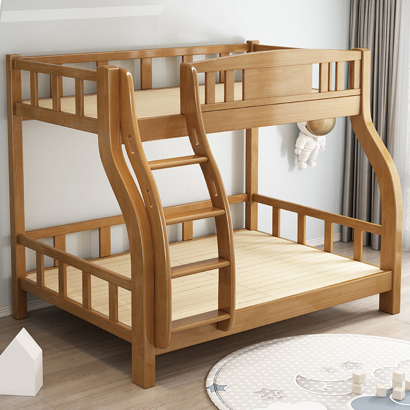 Scandinavian Solid Wood Bunk Bed Slat Rubberwood Kids Bed with Staircase