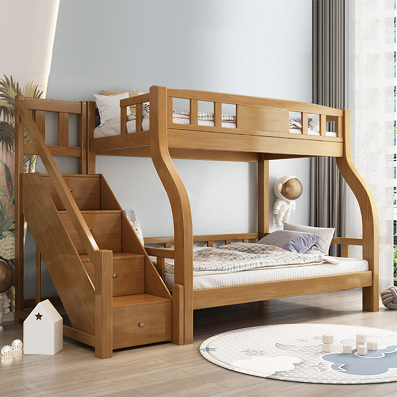 Scandinavian Solid Wood Bunk Bed Slat Rubberwood Kids Bed with Staircase