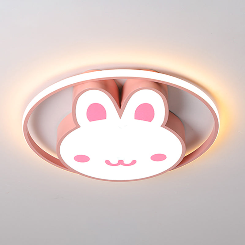 Rabbit Shape Flush Mount Light Modern Style Metal 1 Light Flush Mount in Pink