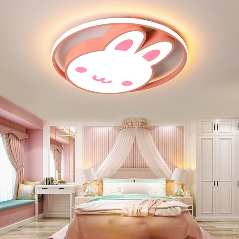 Rabbit Shape Flush Mount Light Modern Style Metal 1 Light Flush Mount in Pink