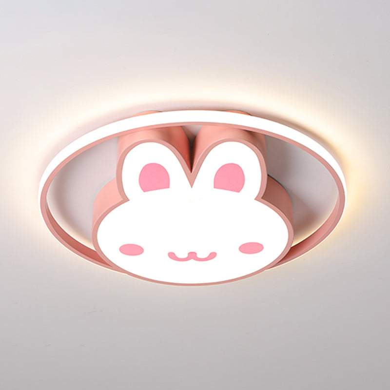 Rabbit Shape Flush Mount Light Modern Style Metal 1 Light Flush Mount in Pink