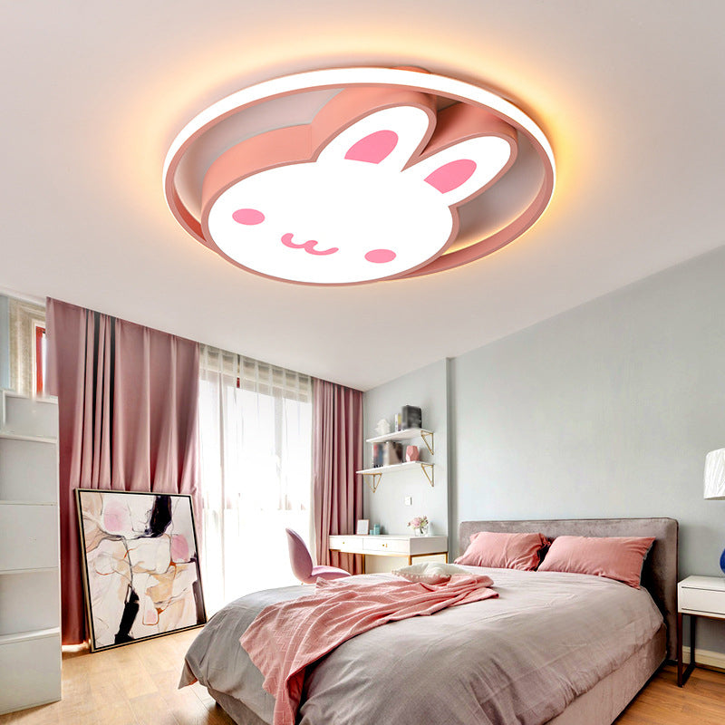 Rabbit Shape Flush Mount Light Modern Style Metal 1 Light Flush Mount in Pink