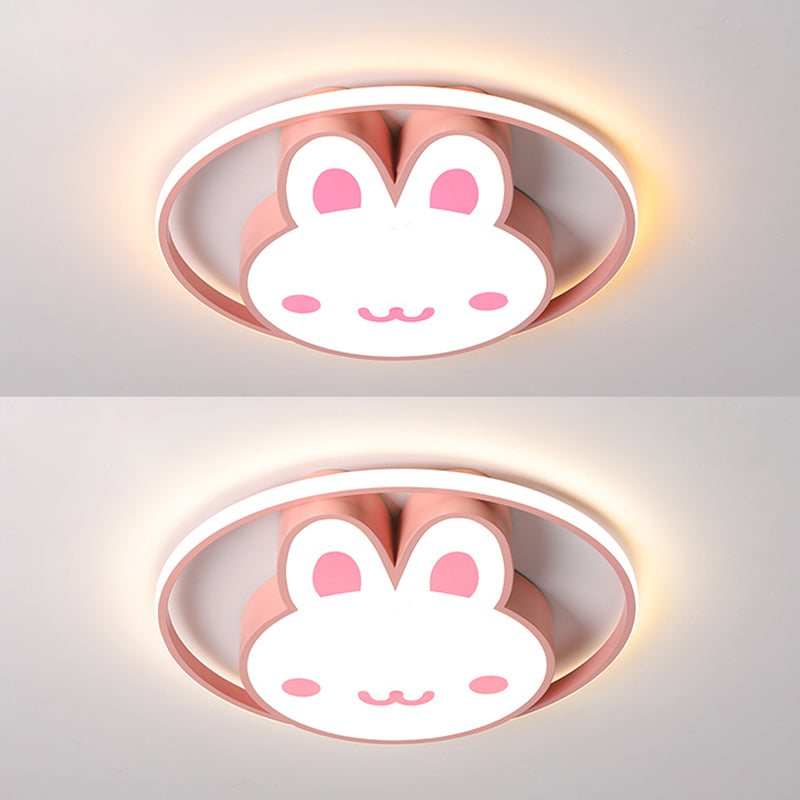 Rabbit Shape Flush Mount Light Modern Style Metal 1 Light Flush Mount in Pink