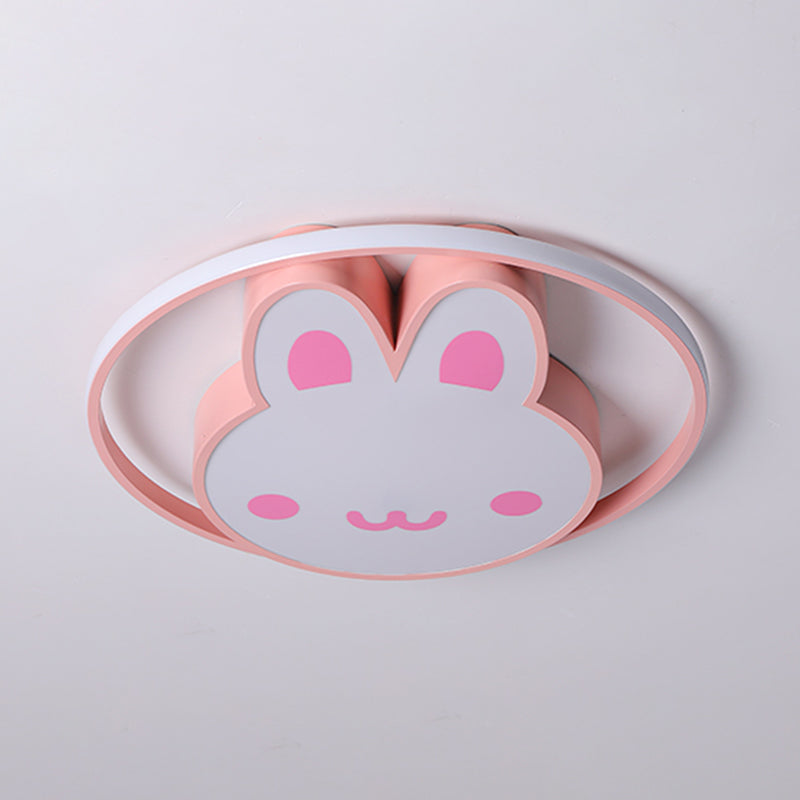 Rabbit Shape Flush Mount Light Modern Style Metal 1 Light Flush Mount in Pink