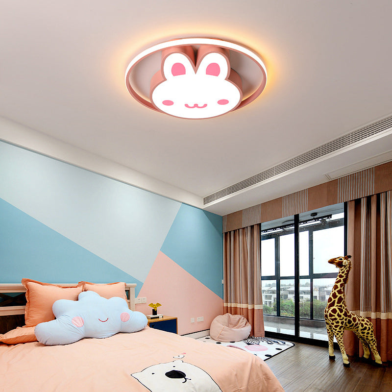 Rabbit Shape Flush Mount Light Modern Style Metal 1 Light Flush Mount in Pink