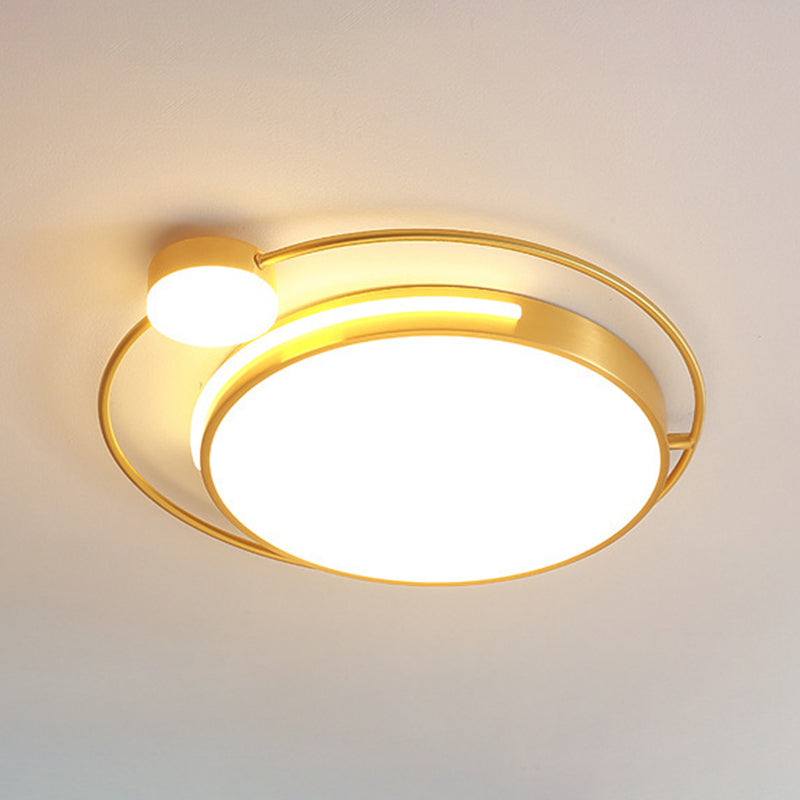 Circle Shape Flush Light Modern Style Metal 2 Lights Flush Mount in Gold