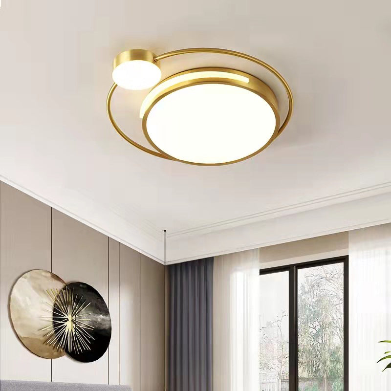 Circle Shape Flush Light Modern Style Metal 2 Lights Flush Mount in Gold