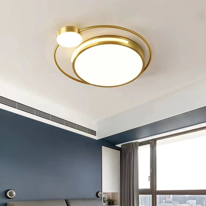 Circle Shape Flush Light Modern Style Metal 2 Lights Flush Mount in Gold