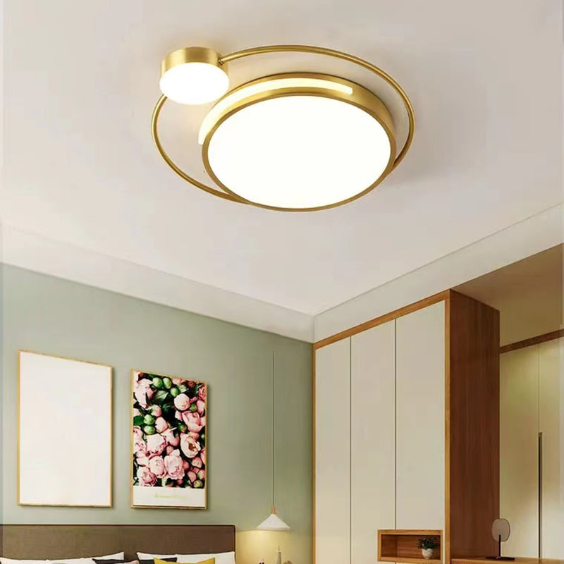 Circle Shape Flush Light Modern Style Metal 2 Lights Flush Mount in Gold