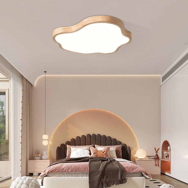 Modern Style Cloud Shape Flush Mount 1 Light Wood Ceiling Light for Bedroom